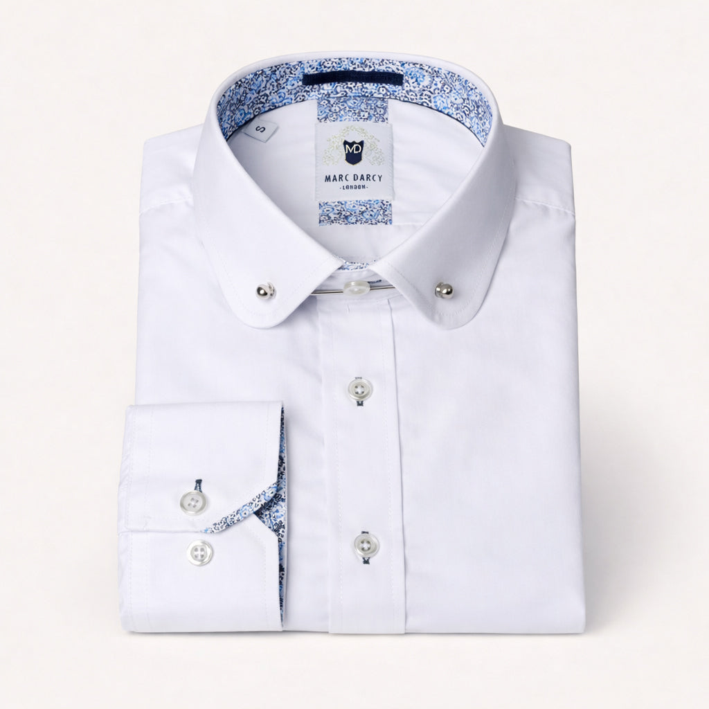 Benson - White Penny Collar Shirt With Collar Bar