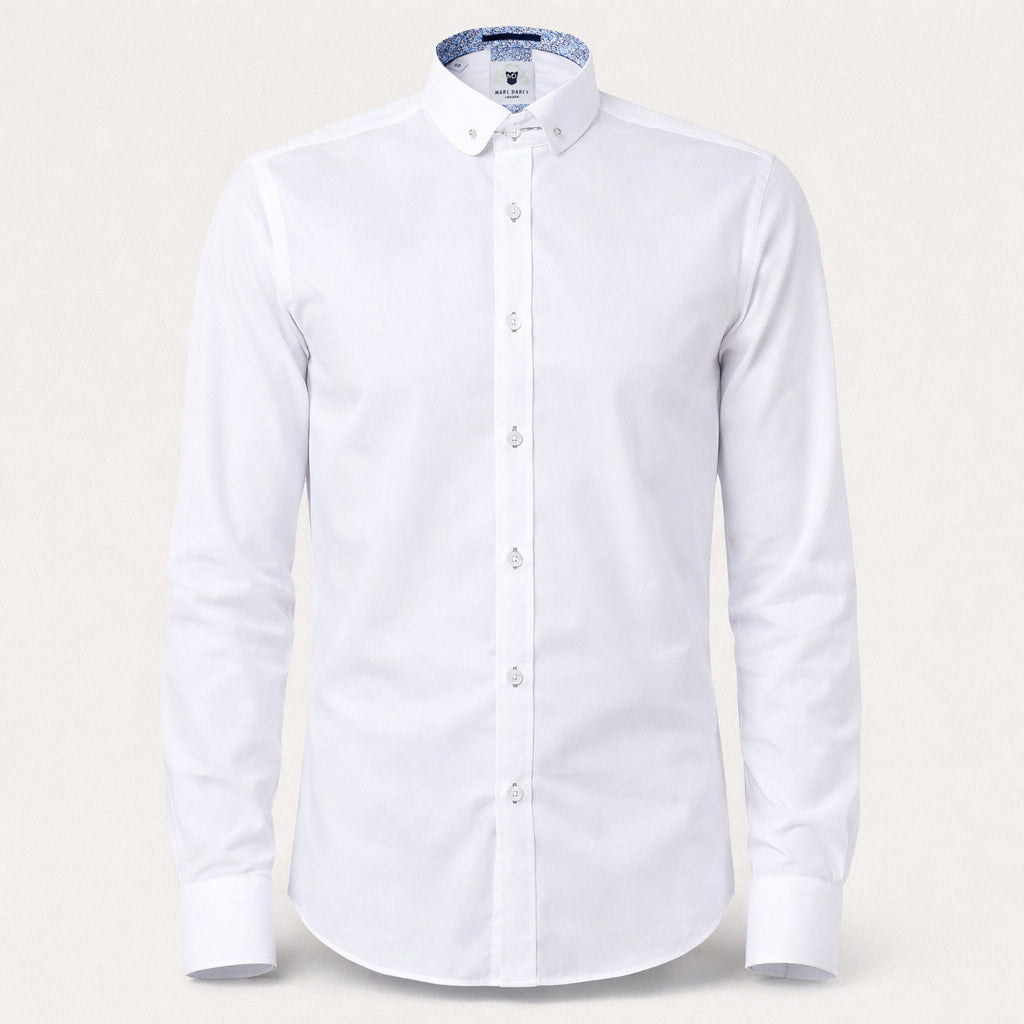 Benson - White Penny Collar Shirt With Collar Bar