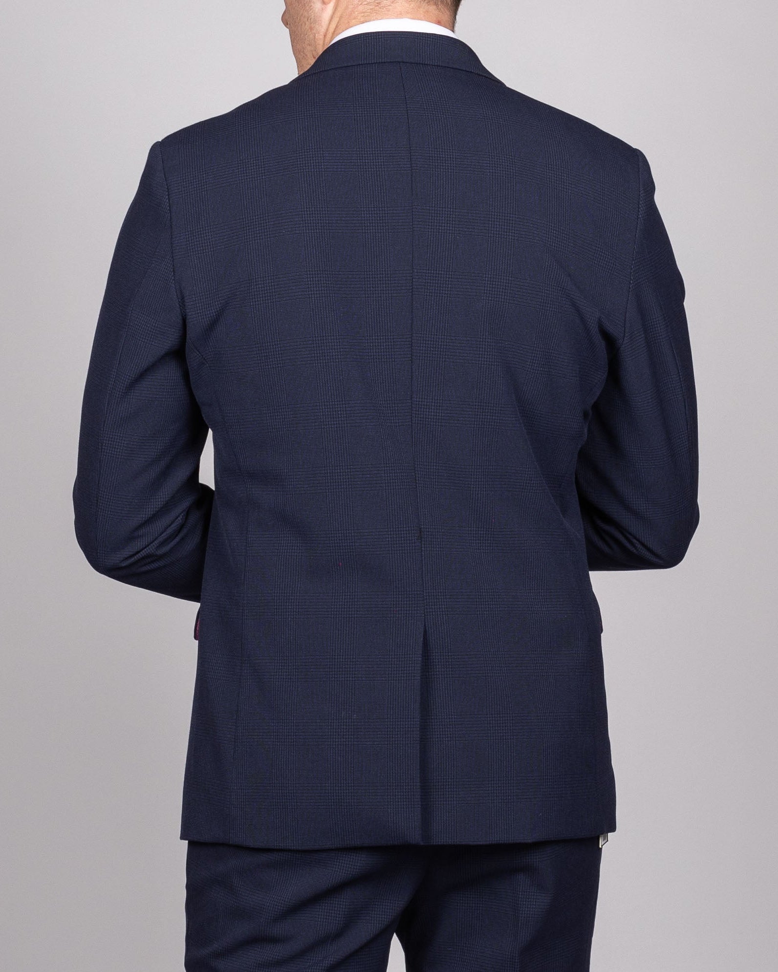 Bromley - Navy Double Breasted Check Blazer
