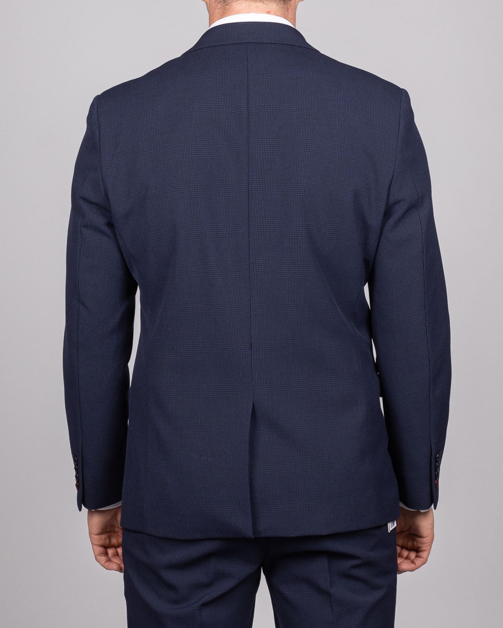 Bromley - Navy Double Breasted Check Blazer