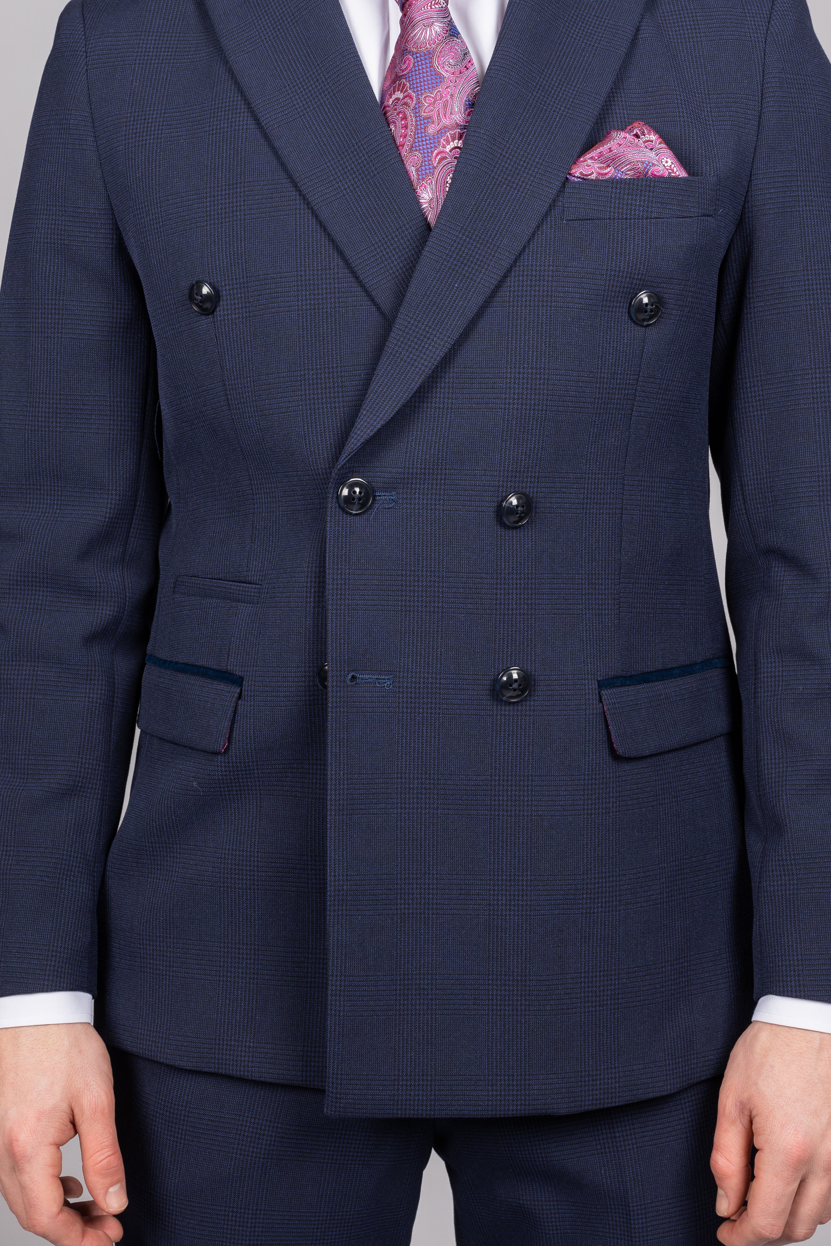 Bromley Navy Check Double Breasted Suit