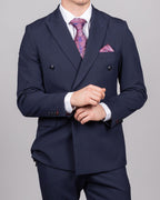 Bromley - Navy Double Breasted Check Blazer
