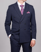 Bromley - Navy Double Breasted Check Blazer