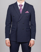 Bromley - Navy Double Breasted Check Blazer