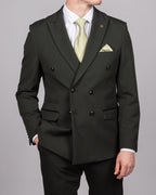 Bromley - Olive Green Double Breasted Check Blazer
