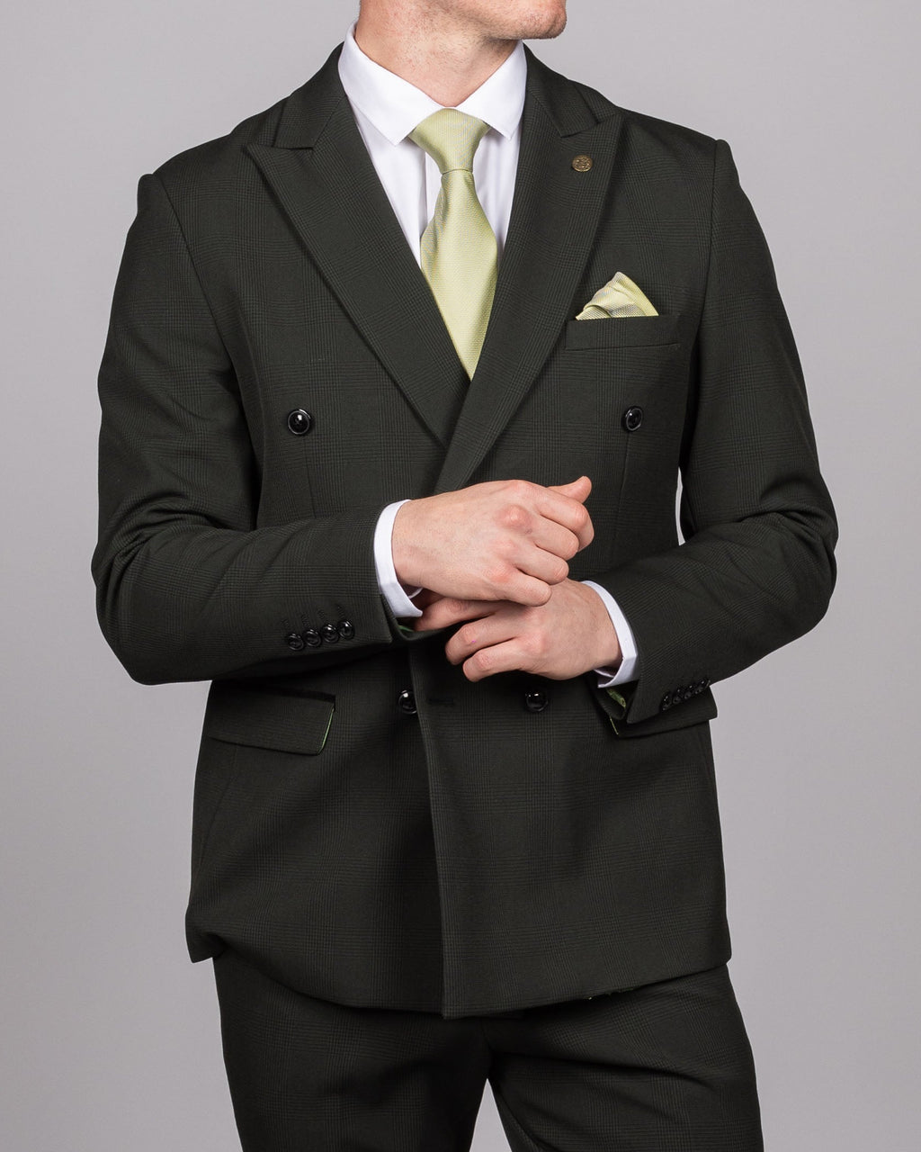 Bromley - Olive Green Double Breasted Check Blazer