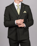 Bromley - Olive Green Double Breasted Check Blazer