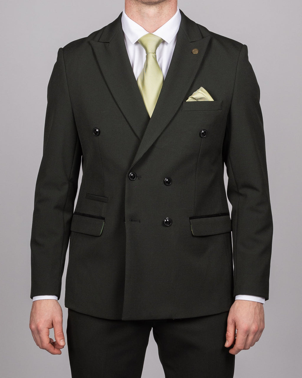Bromley - Olive Green Double Breasted Check Blazer