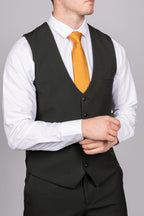 Bromley - Olive Green Single Breasted Check Waistcoat
