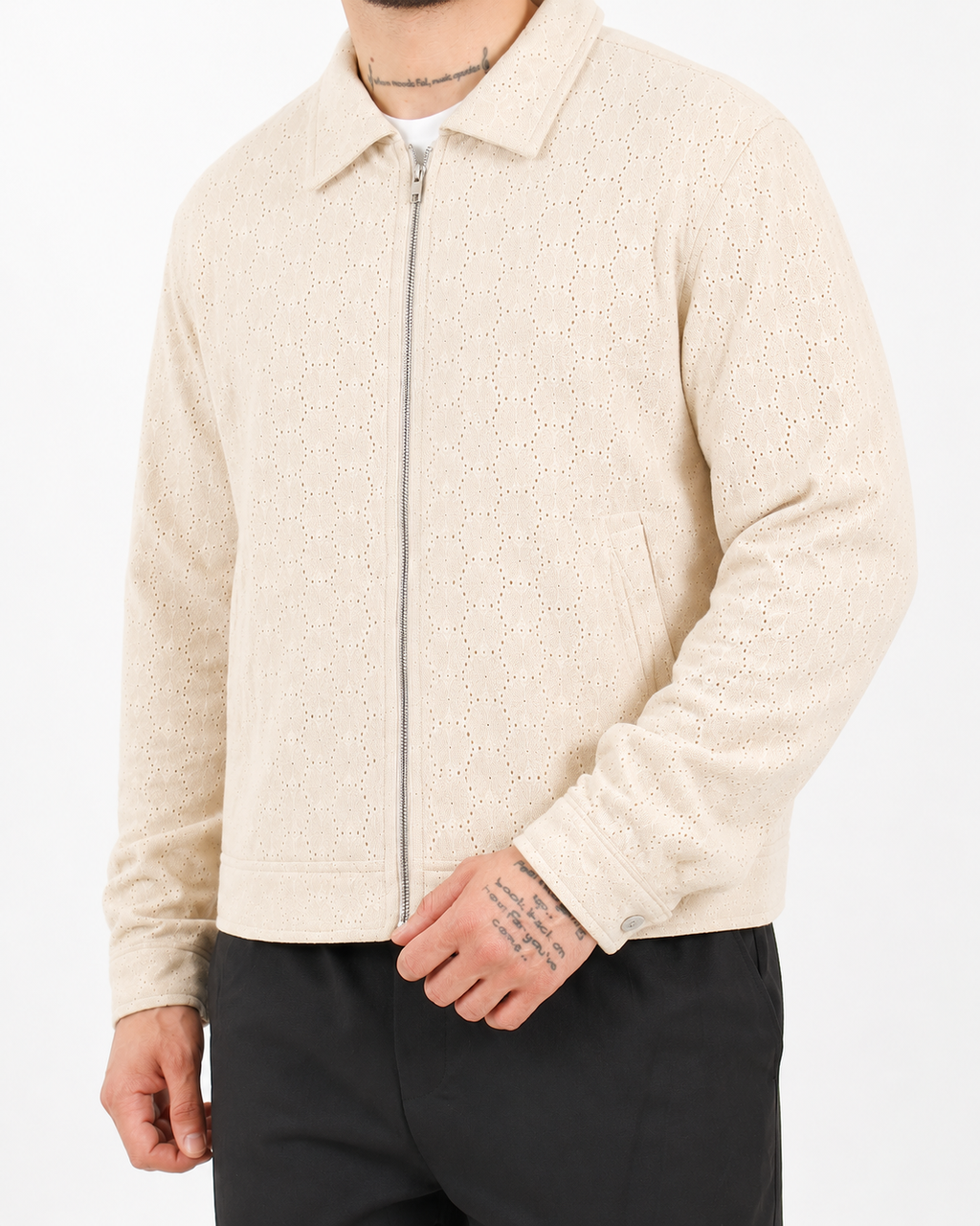 Crochet Zip Through Biege Jacket