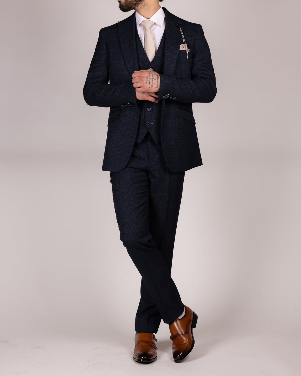 Caridi Navy Check Three Piece Suit