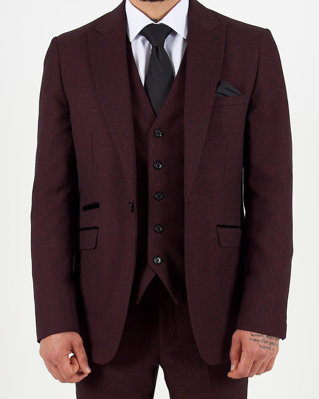 Caridi Wine Regular Check Three Piece Suit