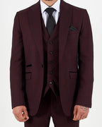 Caridi Wine Regular Check Three Piece Suit