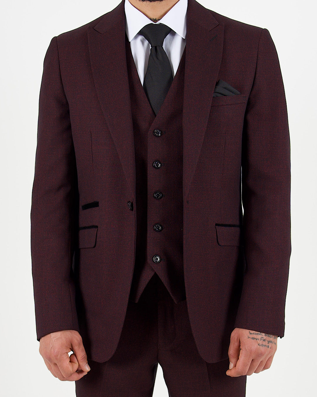 Caridi Wine Regular Check Three Piece Suit