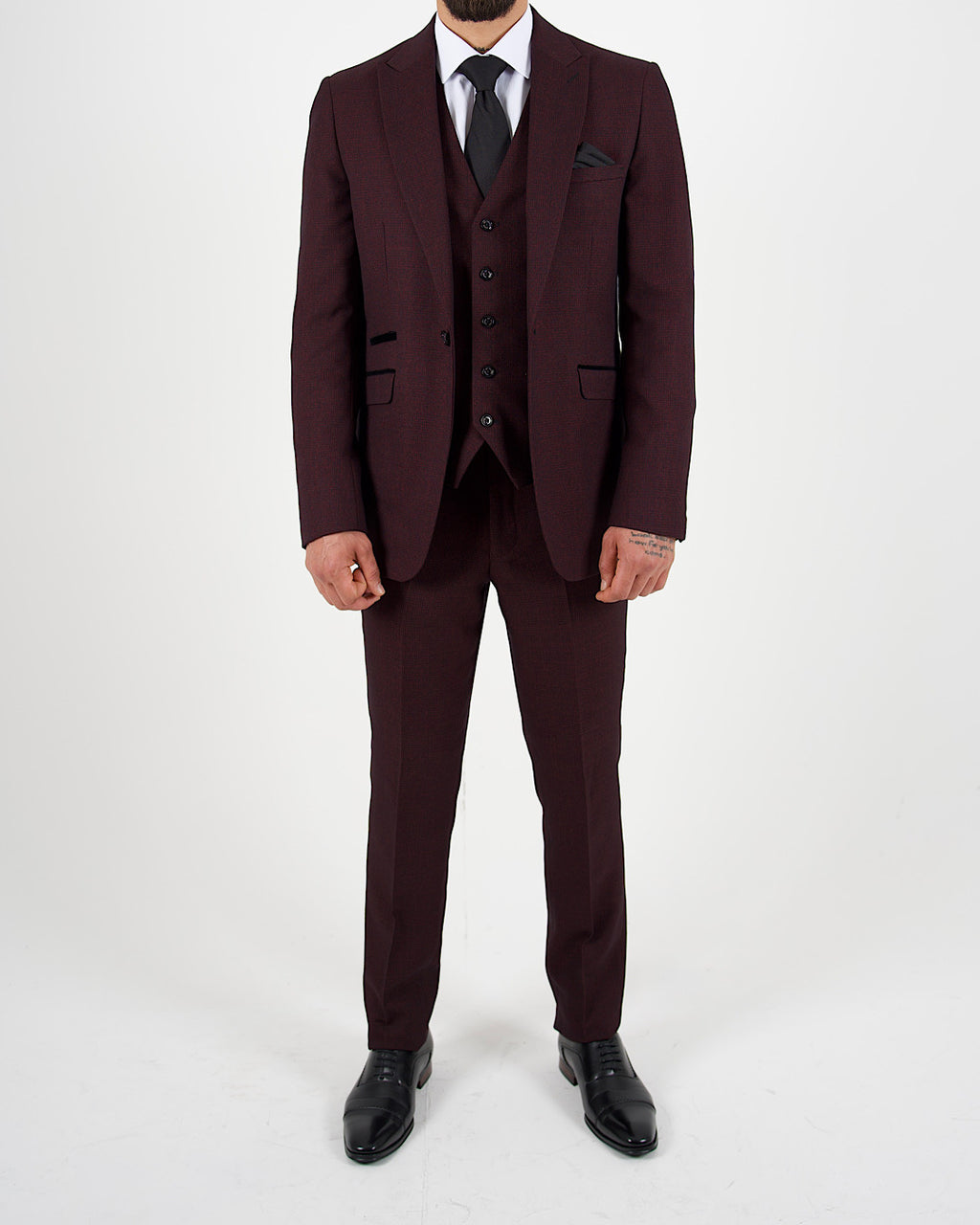 Caridi Wine Regular Check Three Piece Suit