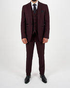 Caridi Wine Regular Check Three Piece Suit