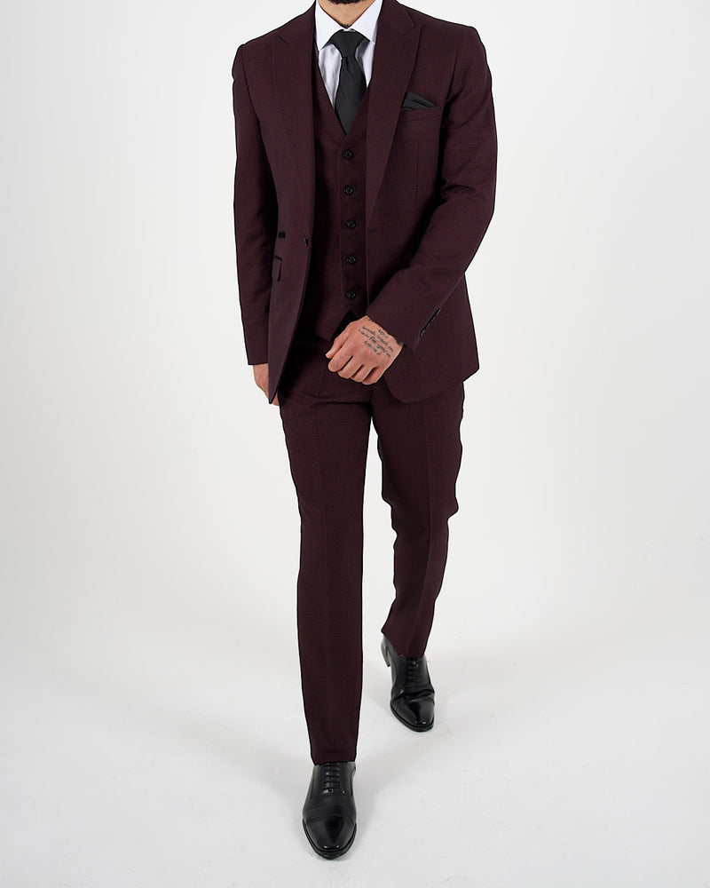 Caridi Wine Regular Check Three Piece Suit