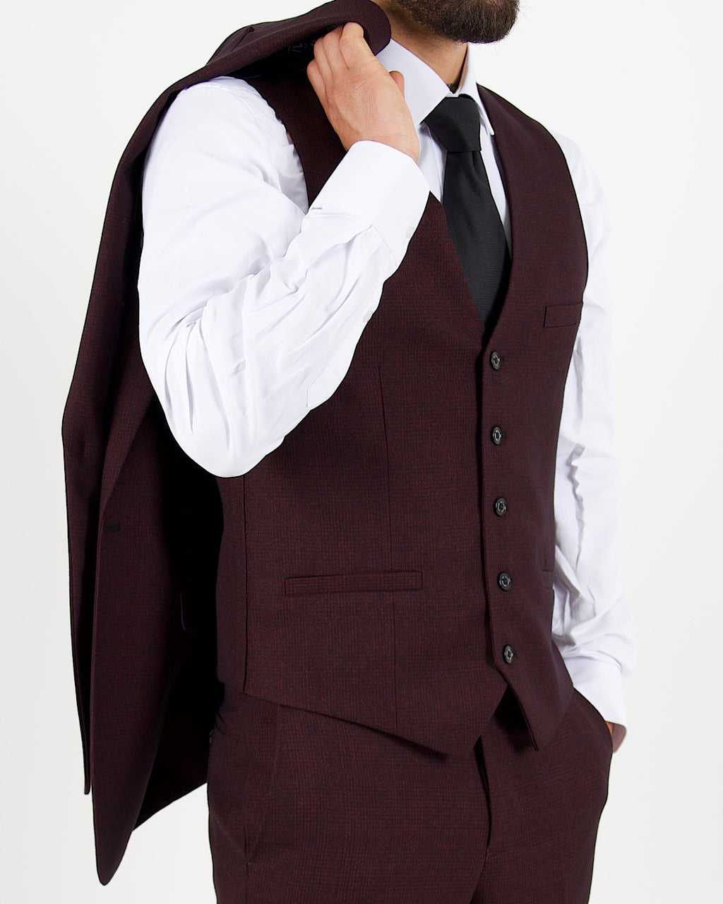 Caridi Wine Regular Check Three Piece Suit