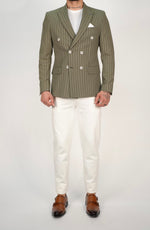 Owen Olive Green Pinstripe Double Breasted Blazer