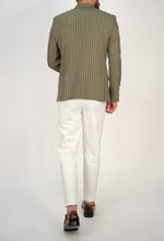 Owen Olive Green Pinstripe Double Breasted Blazer