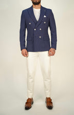 Owen Dark Blue Pinstripe Double Breasted Blazer