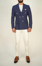 Owen Dark Blue Pinstripe Double Breasted Blazer