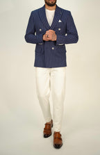 Owen Dark Blue Pinstripe Double Breasted Blazer
