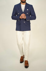 Owen Dark Blue Pinstripe Double Breasted Blazer