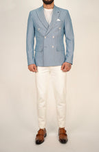 Owen Light Blue Pinstripe Double Breasted Blazer