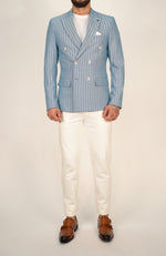 Owen Light Blue Pinstripe Double Breasted Blazer