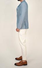 Owen Light Blue Pinstripe Double Breasted Blazer