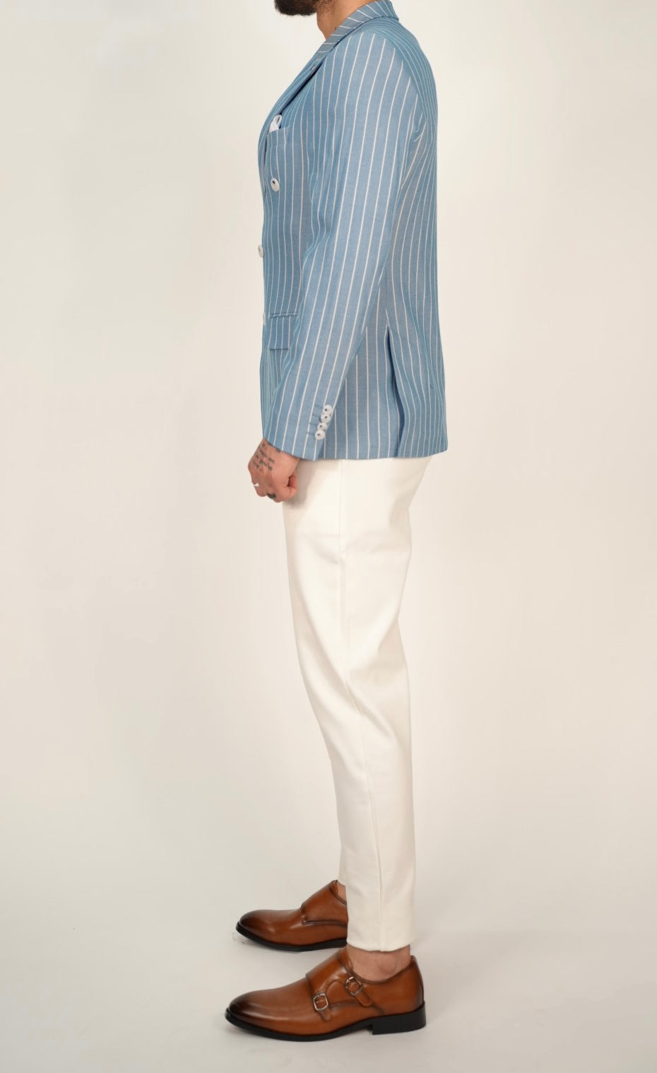 Owen Light Blue Pinstripe Double Breasted Blazer