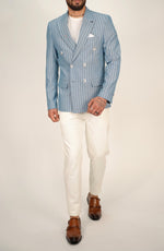 Owen Light Blue Pinstripe Double Breasted Blazer