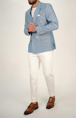 Owen Light Blue Pinstripe Double Breasted Blazer