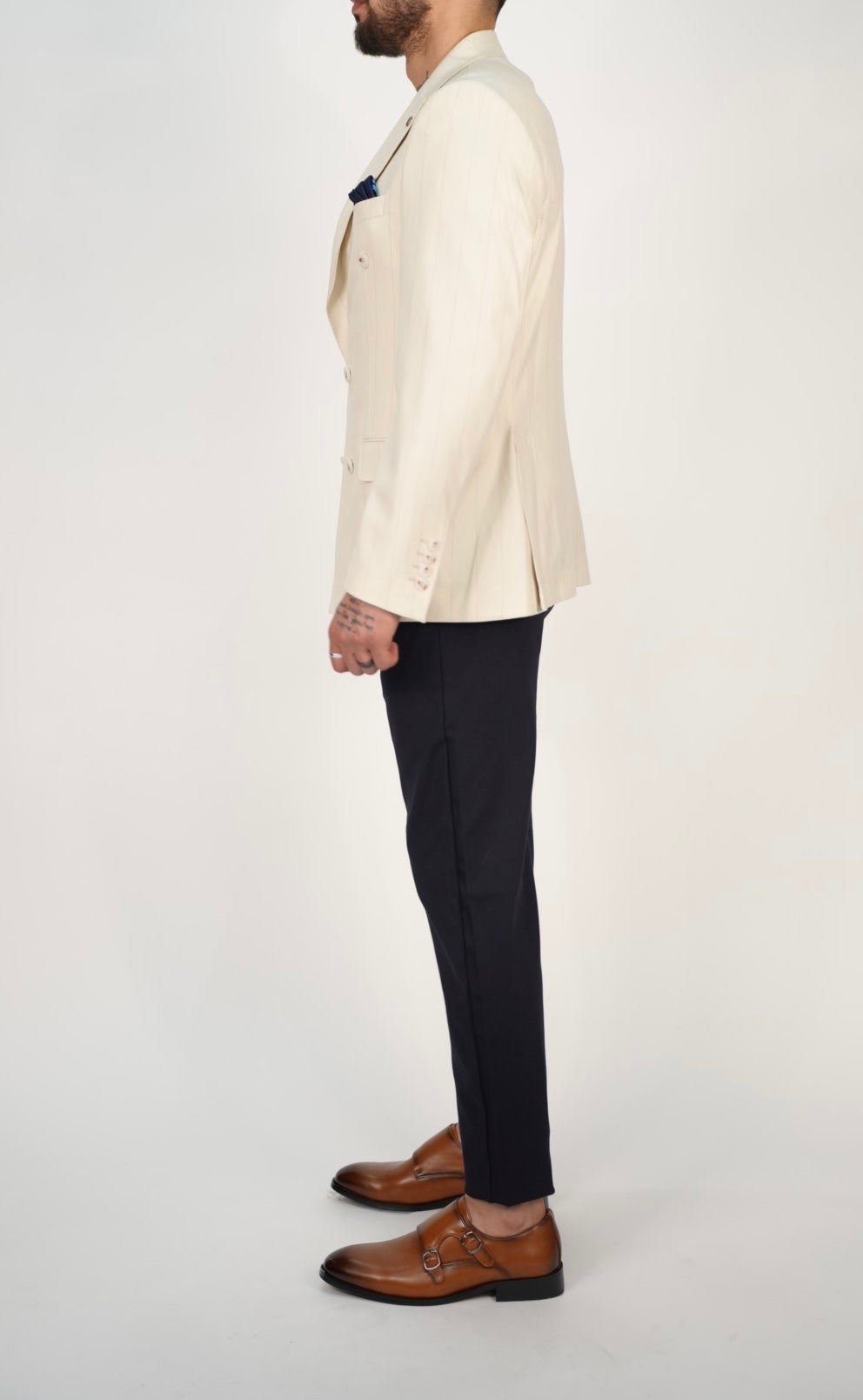 Owen Cream Pinstripe Double Breasted Blazer