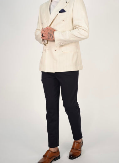 Owen Cream Pinstripe Double Breasted Blazer