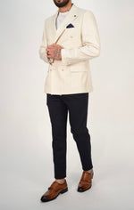 Owen Cream Pinstripe Double Breasted Blazer