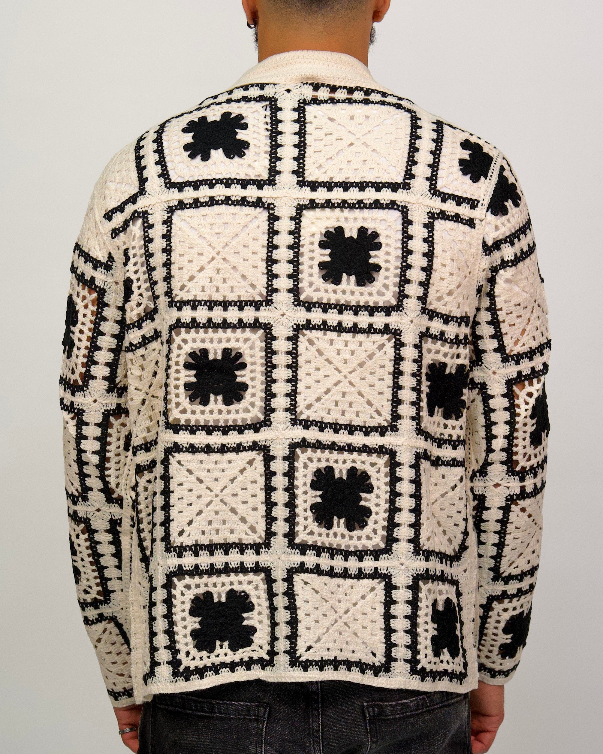Crochet Shirt Jacket with Geometric Pattern
