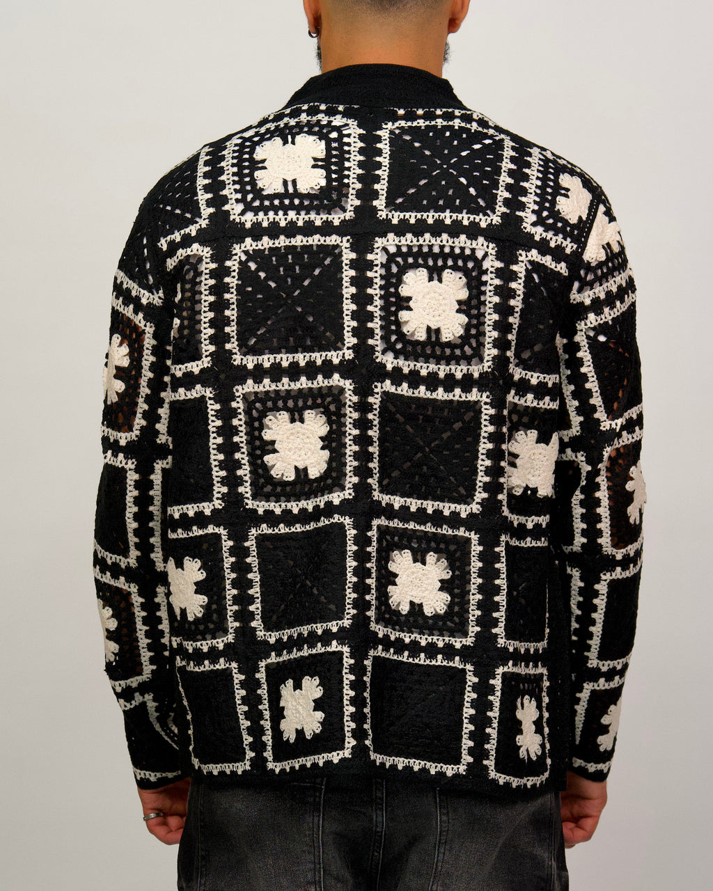 Crochet Shirt Jacket with Geometric Pattern