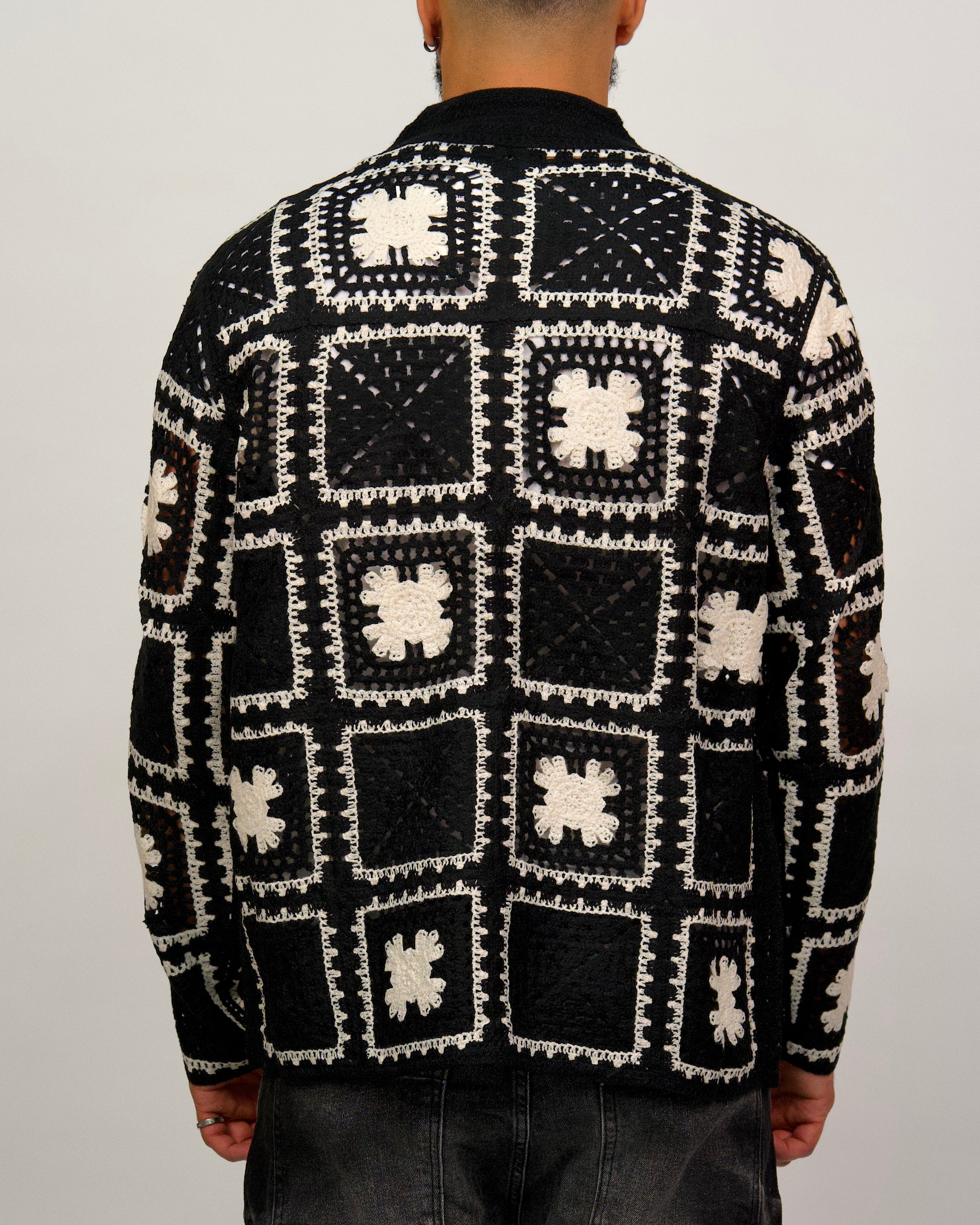 Crochet Shirt Jacket with Geometric Pattern