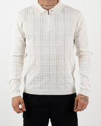 White Textured Check Quarter Zip Polo