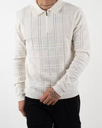 White Textured Check Quarter Zip Polo
