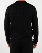 Black Textured Check Quarter Zip Polo