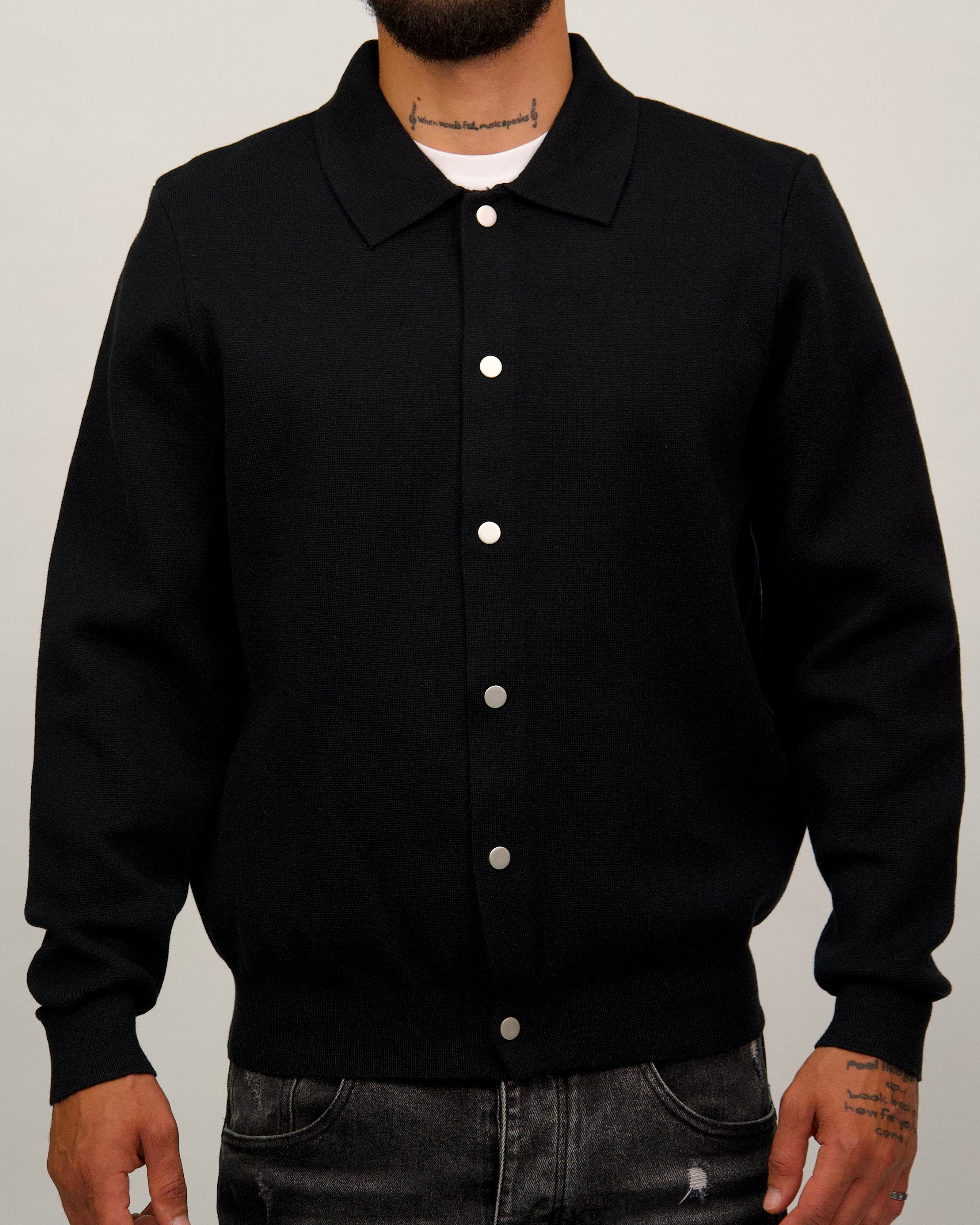Knit Button-Up Shirt Jacket