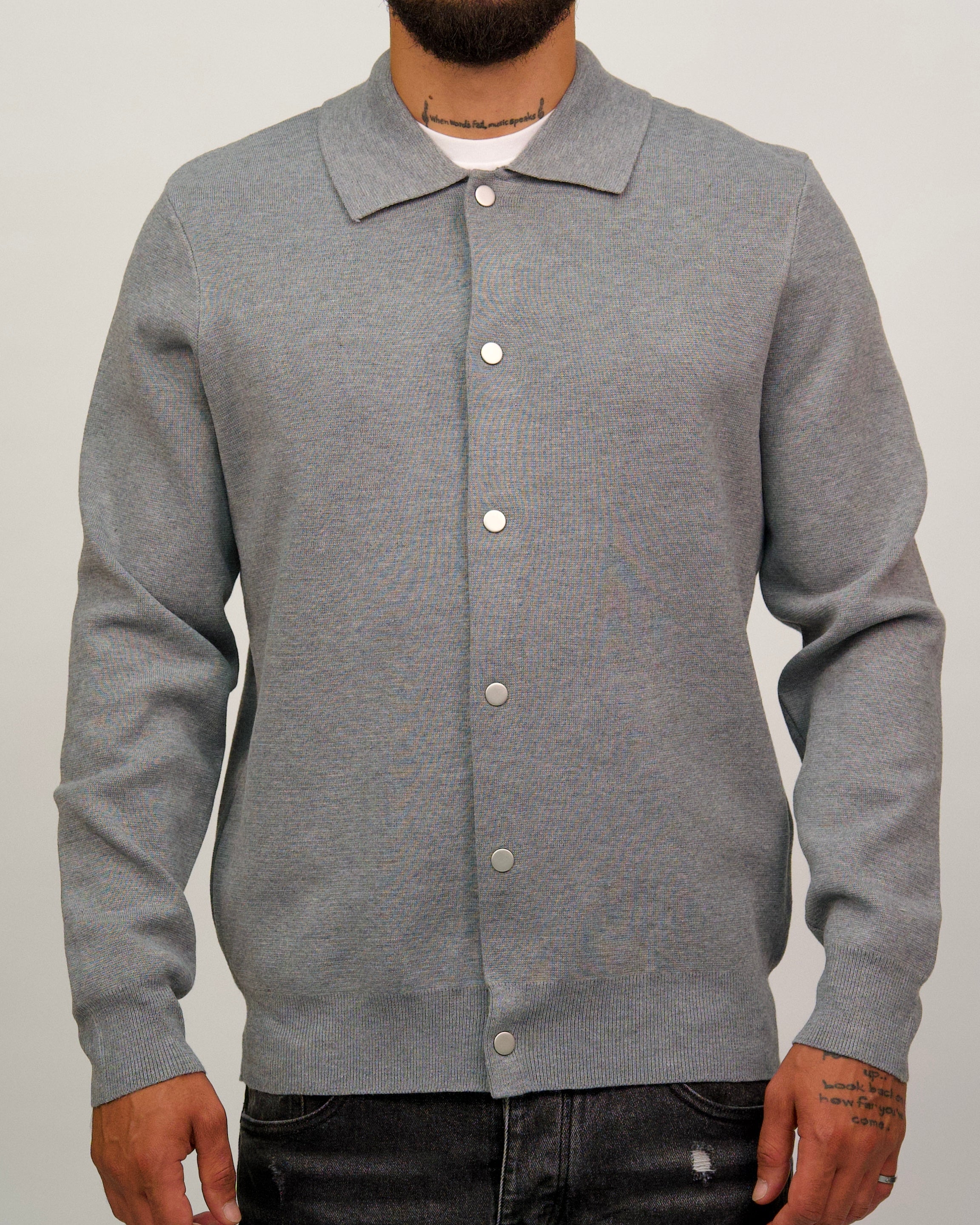 Knit Button-Up Shirt Jacket