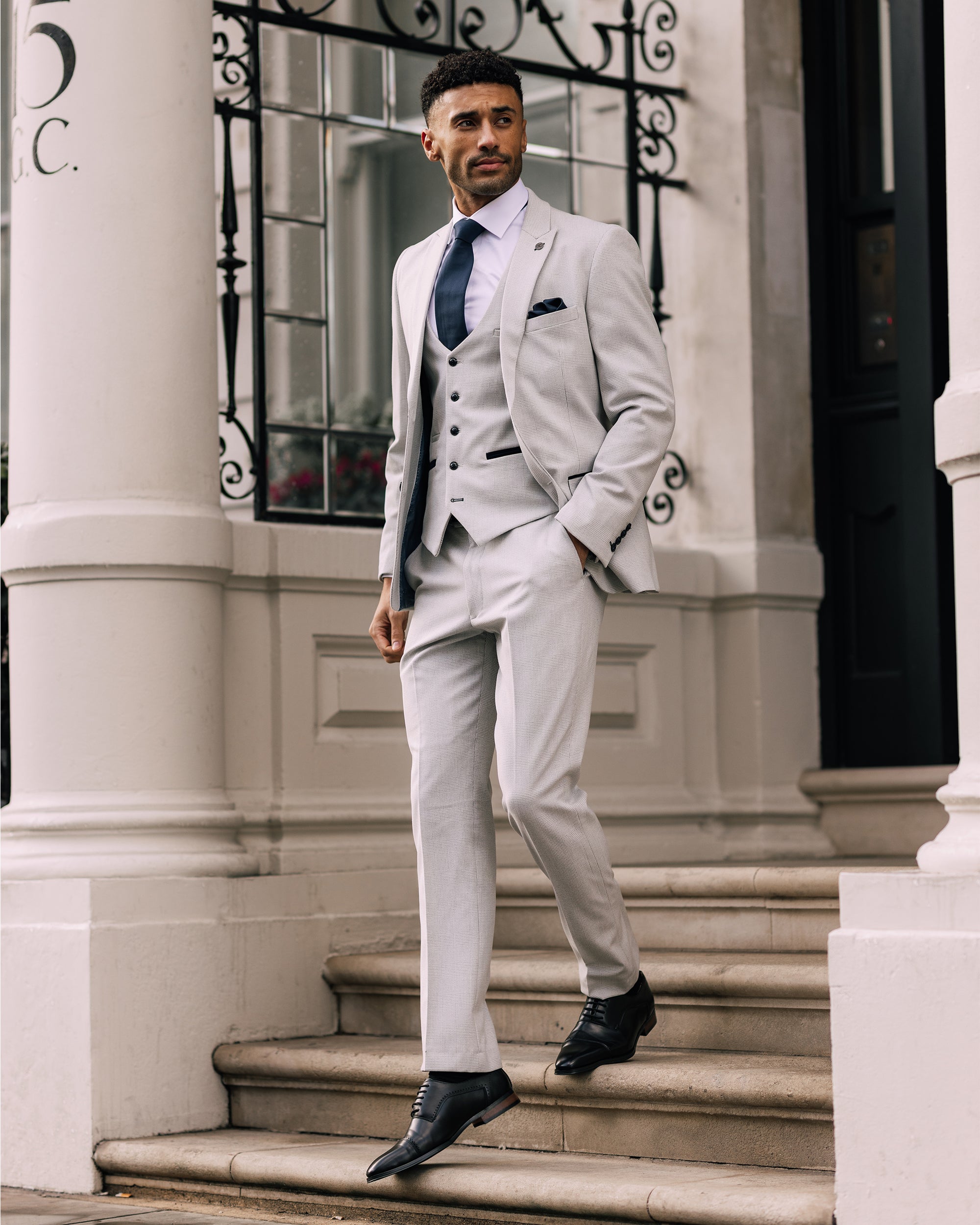 Bromley - Stone Check Three Piece Suit