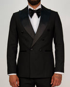 Milano Black Double Breasted Peak-Lapel Tux Suit
