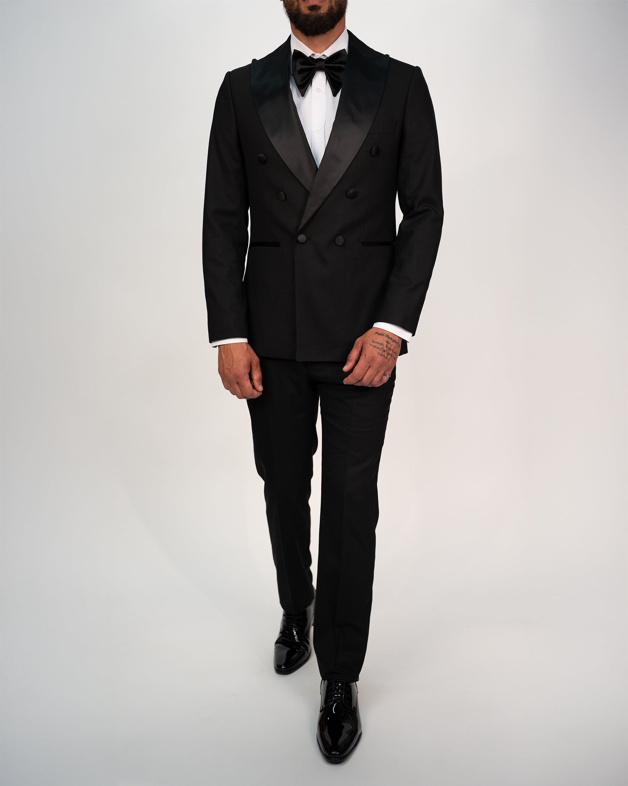 Milano Black Double Breasted Peak-Lapel Tux Suit