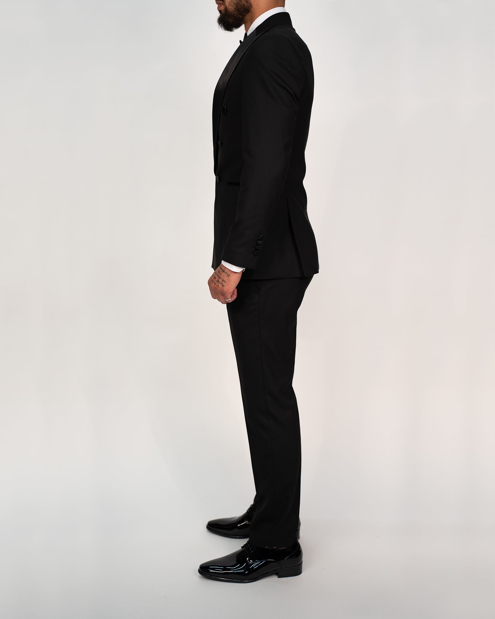 Milano Black Double Breasted Peak-Lapel Tux Suit