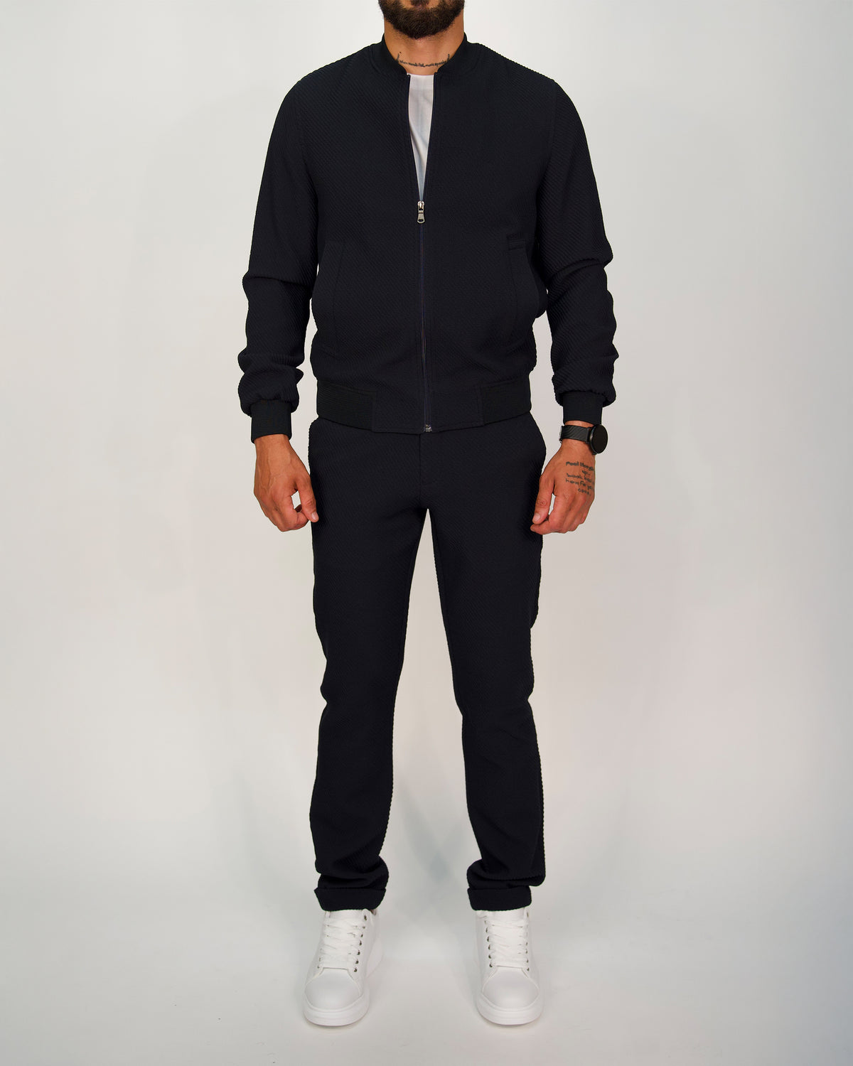 Navy Ribbed Zip-Up Tracksuit
